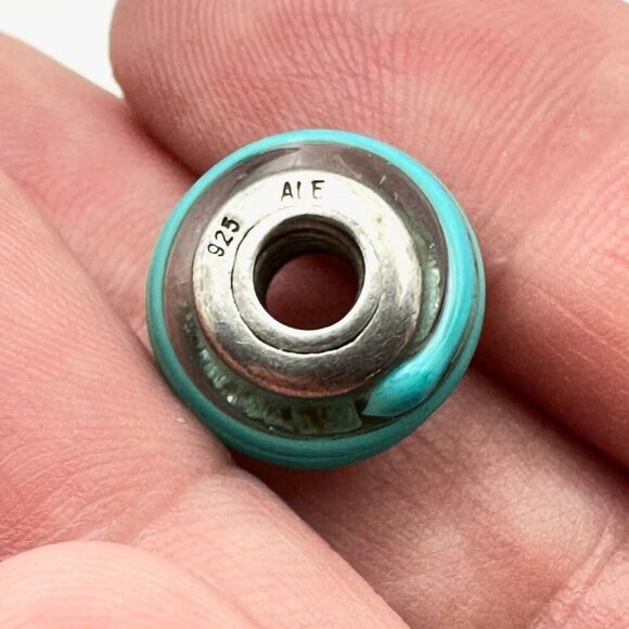 Pandora Green Swirl Murano Glass Charm 925 ALE Sterling Silver - Picture 2 of 4